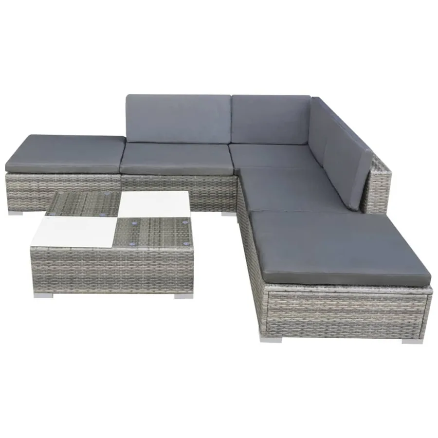 Salon de jardin avec coussins 6 pcs résine tressée gris - 2