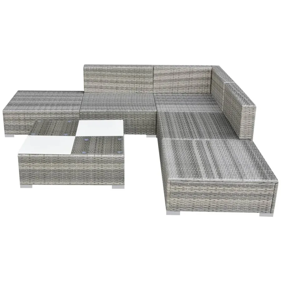 Salon de jardin avec coussins 6 pcs résine tressée gris - 3
