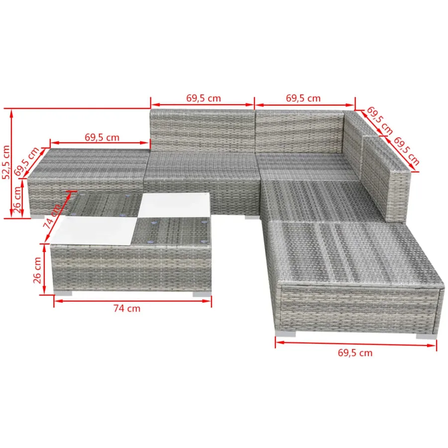 Salon de jardin avec coussins 6 pcs résine tressée gris - 5