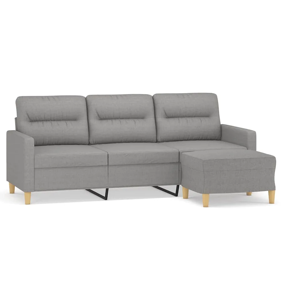 Canapé à 3 places avec repose-pieds Gris clair 180 cm Tissu - 2