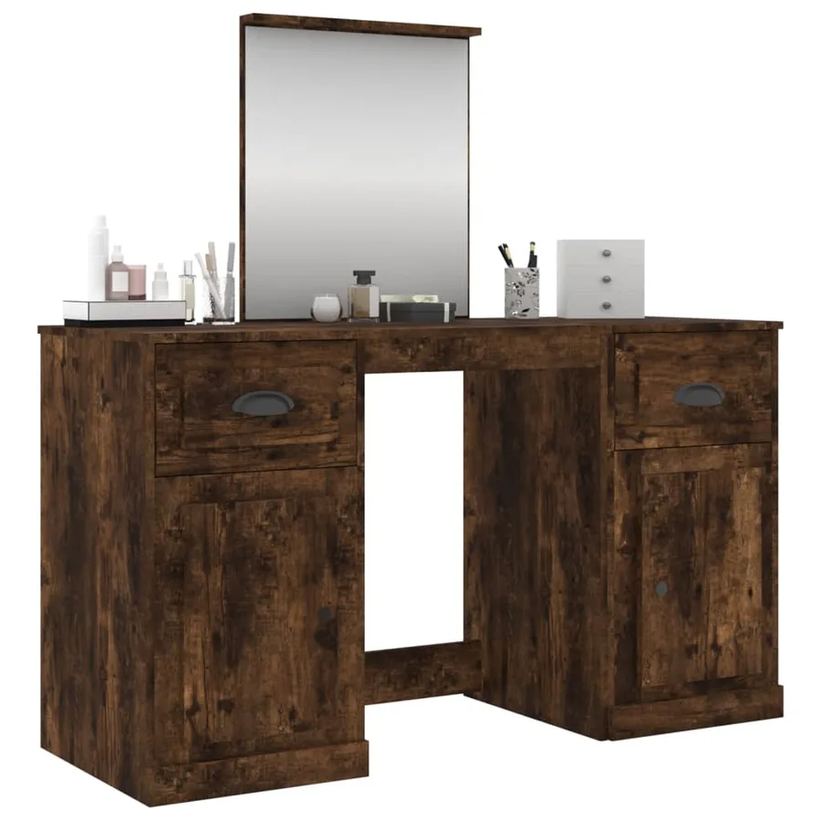 Coiffeuse avec miroir chêne fumé 130x50x132,5 cm - 4