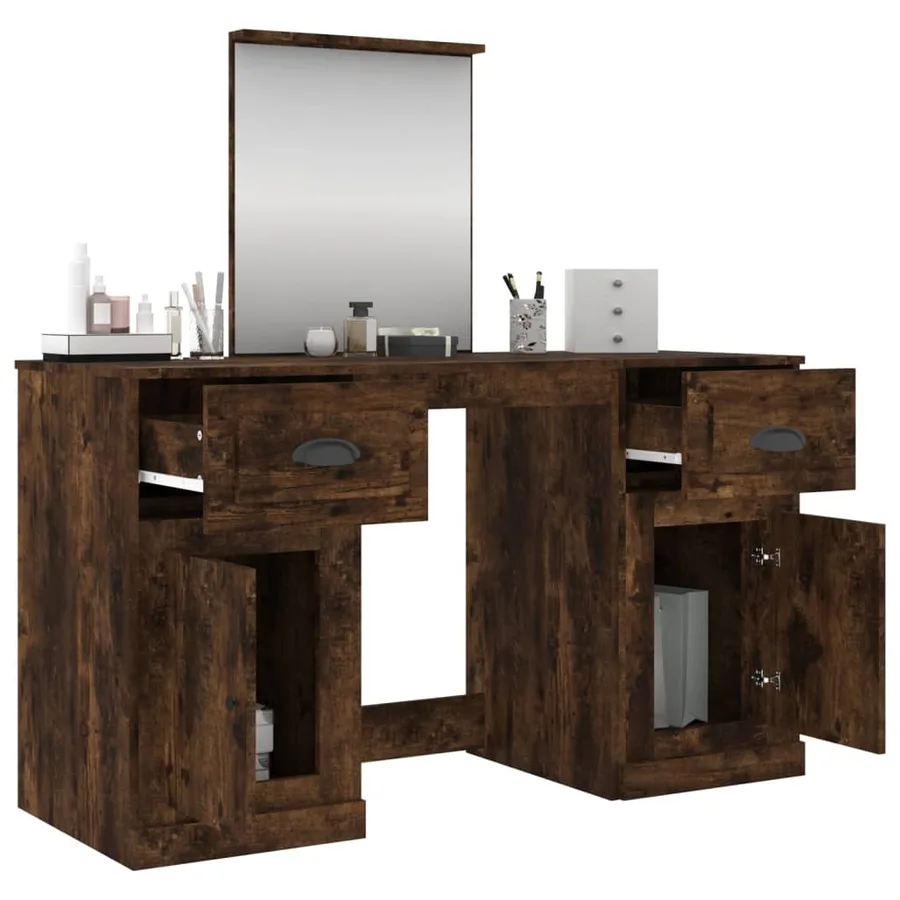 Coiffeuse avec miroir chêne fumé 130x50x132,5 cm - 5