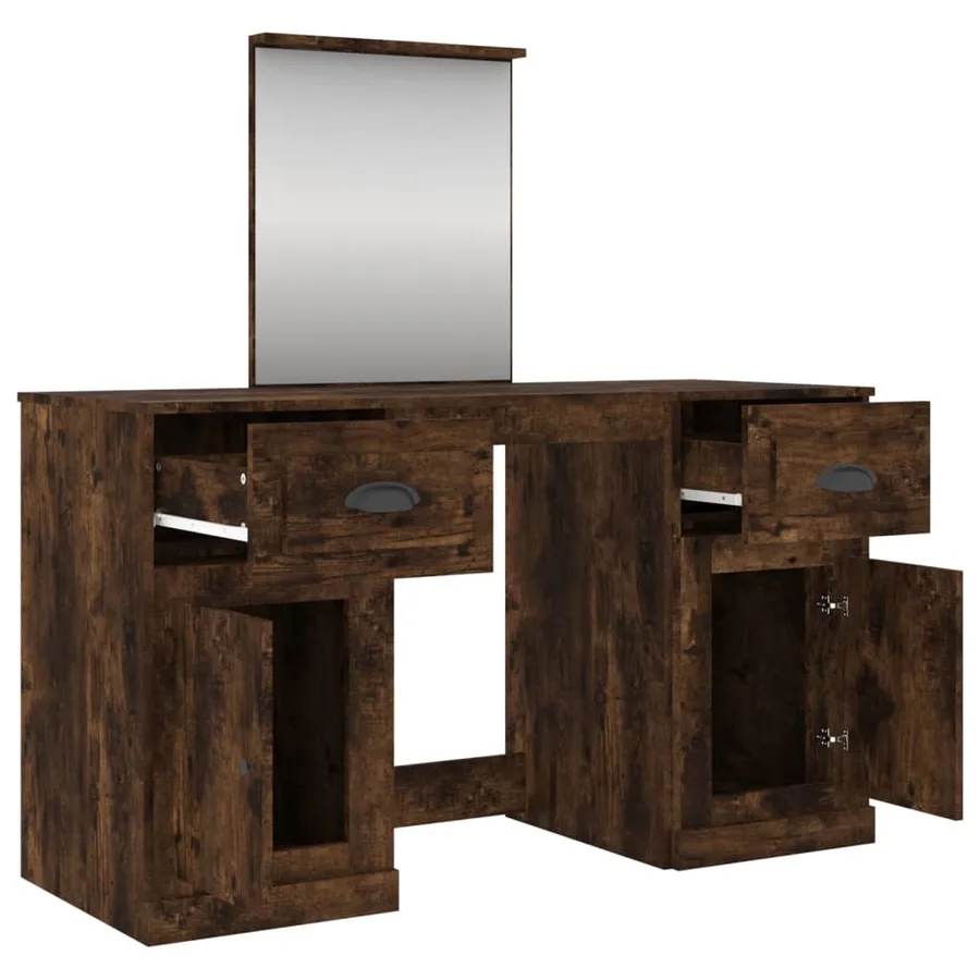 Coiffeuse avec miroir chêne fumé 130x50x132,5 cm - 8