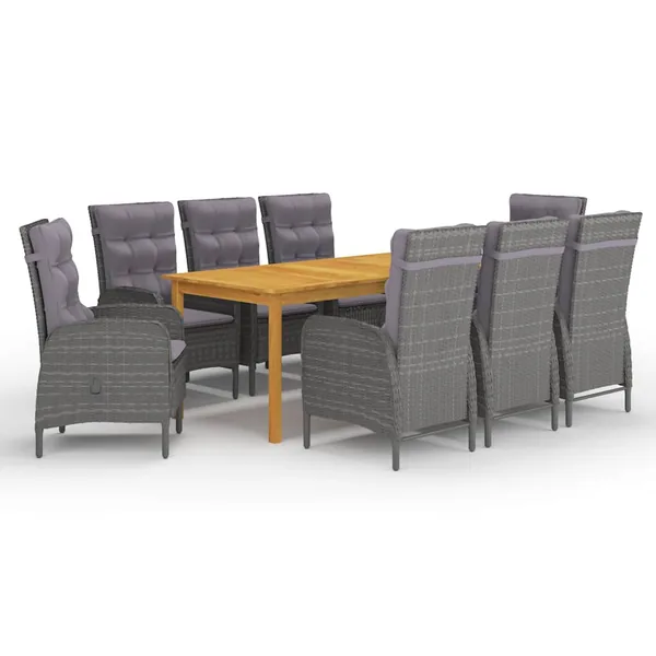 Ensemble à manger de jardin 9 pcs Gris