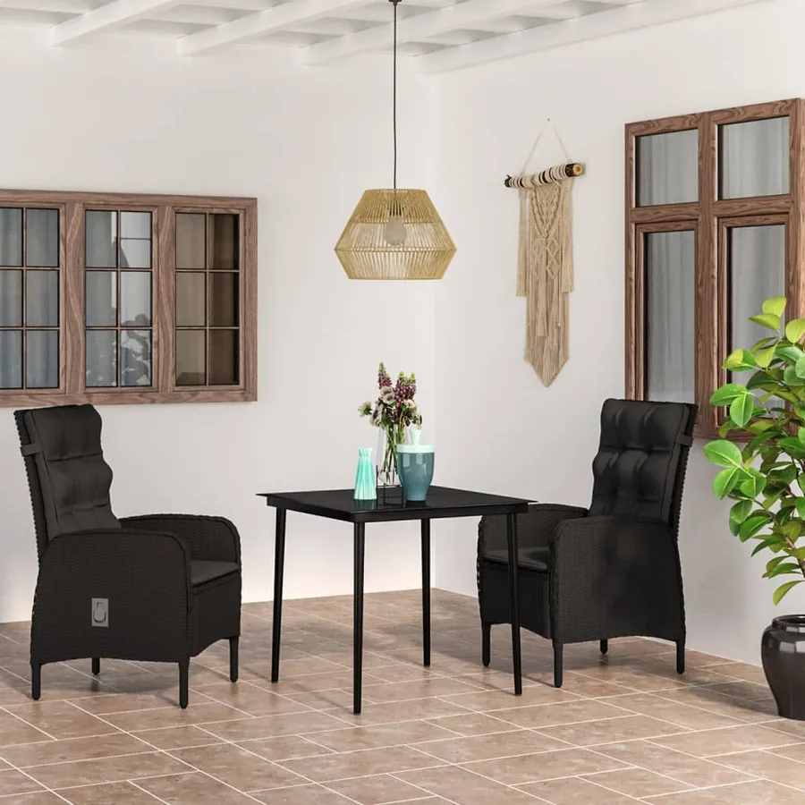 Ensemble à manger de jardin avec coussins 3 pcs noir