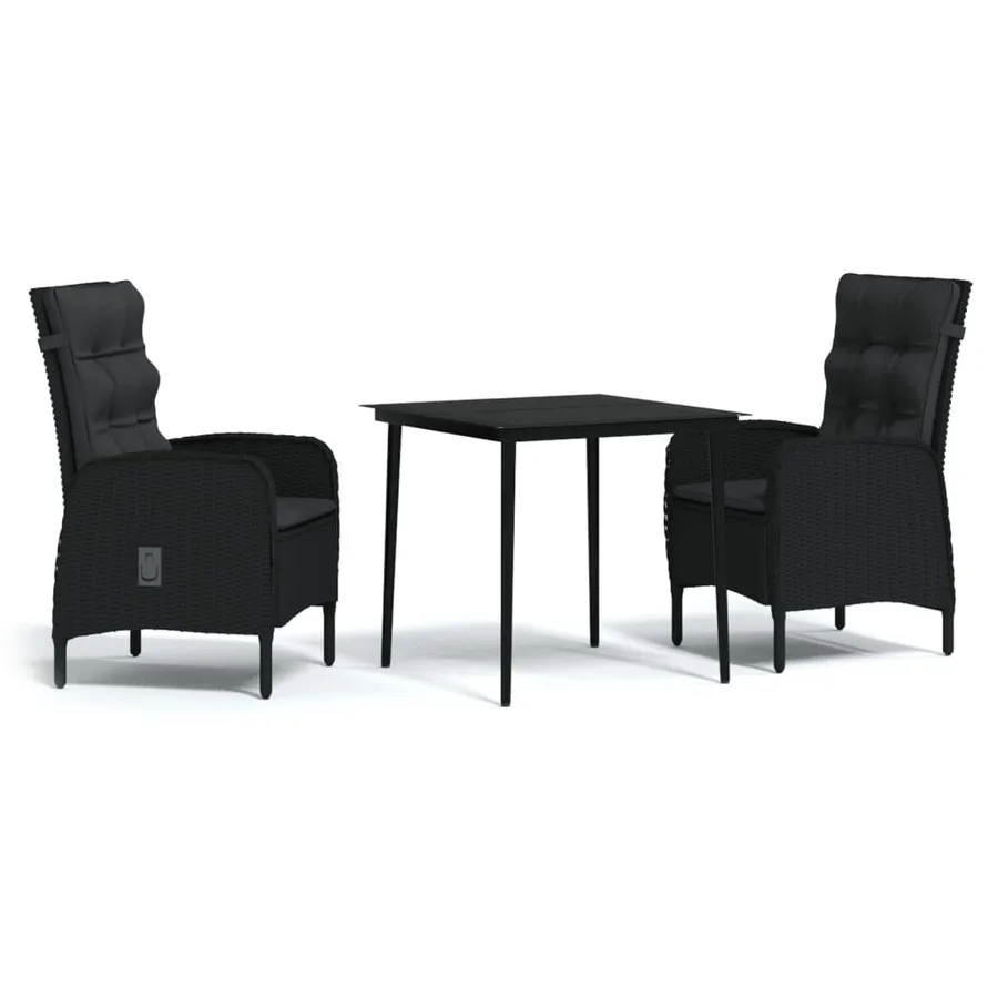 Ensemble à manger de jardin avec coussins 3 pcs noir - 2
