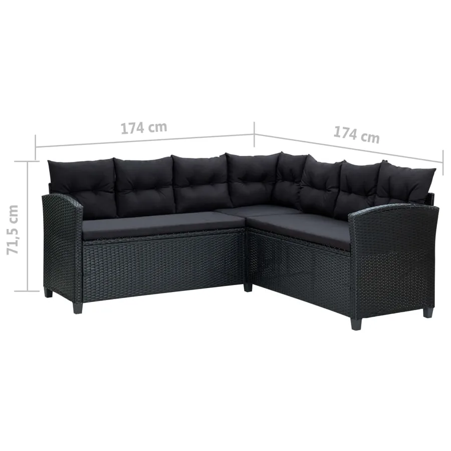 Salon de jardin 6 pcs avec coussins résine tressée noir - 14