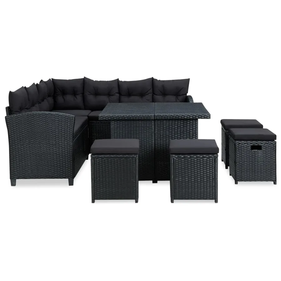 Salon de jardin 6 pcs avec coussins résine tressée noir - 2