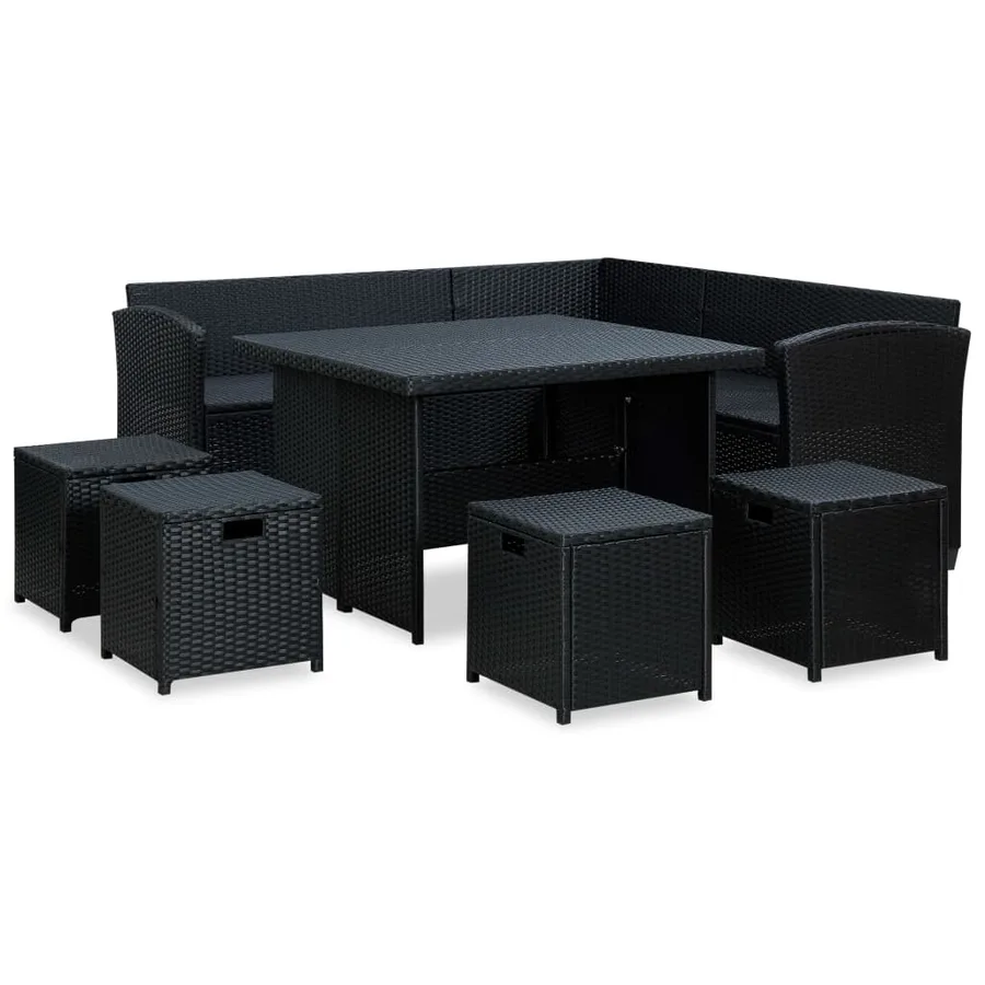 Salon de jardin 6 pcs avec coussins résine tressée noir - 3