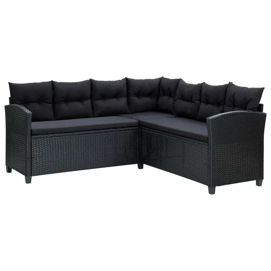 Salon de jardin 6 pcs avec coussins résine tressée noir - 4