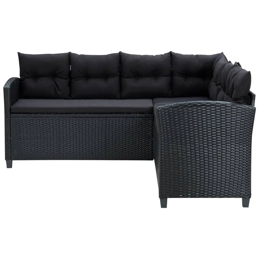 Salon de jardin 6 pcs avec coussins résine tressée noir - 5