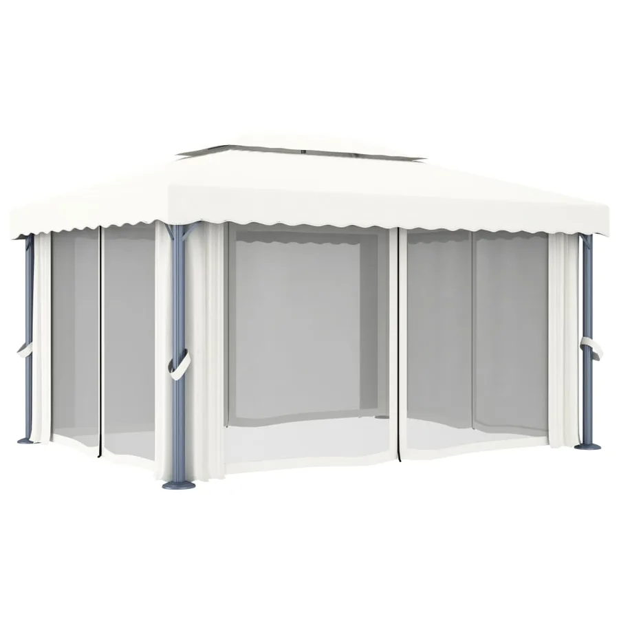 Tonnelle avec rideau 4x3 m Blanc crème Aluminium - 4
