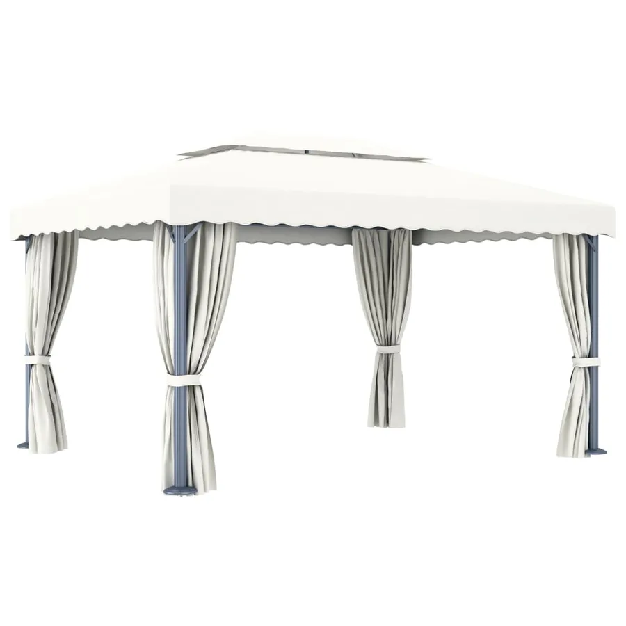 Tonnelle avec rideau 4x3 m Blanc crème Aluminium - 5