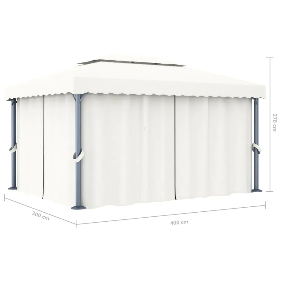 Tonnelle avec rideau 4x3 m Blanc crème Aluminium - 7