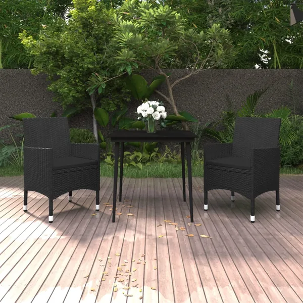 Ensemble à manger de jardin coussins 3 pcs Résine tressée Verre