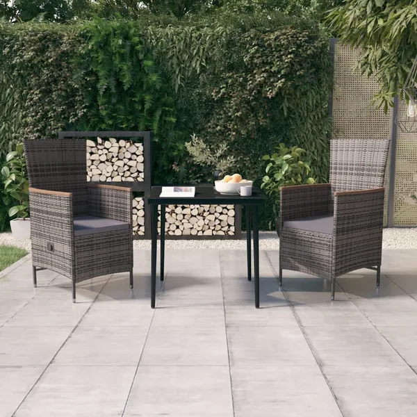 Ensemble à manger de jardin avec coussins 3 pcs Gris