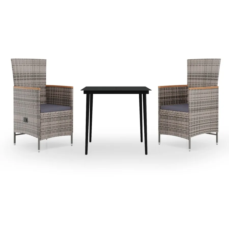 Ensemble à manger de jardin avec coussins 3 pcs Gris - 2