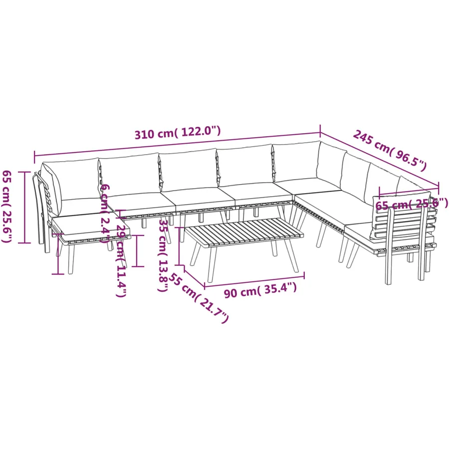 Salon de jardin 9 pcs avec coussins Bois d'acacia solide - 14