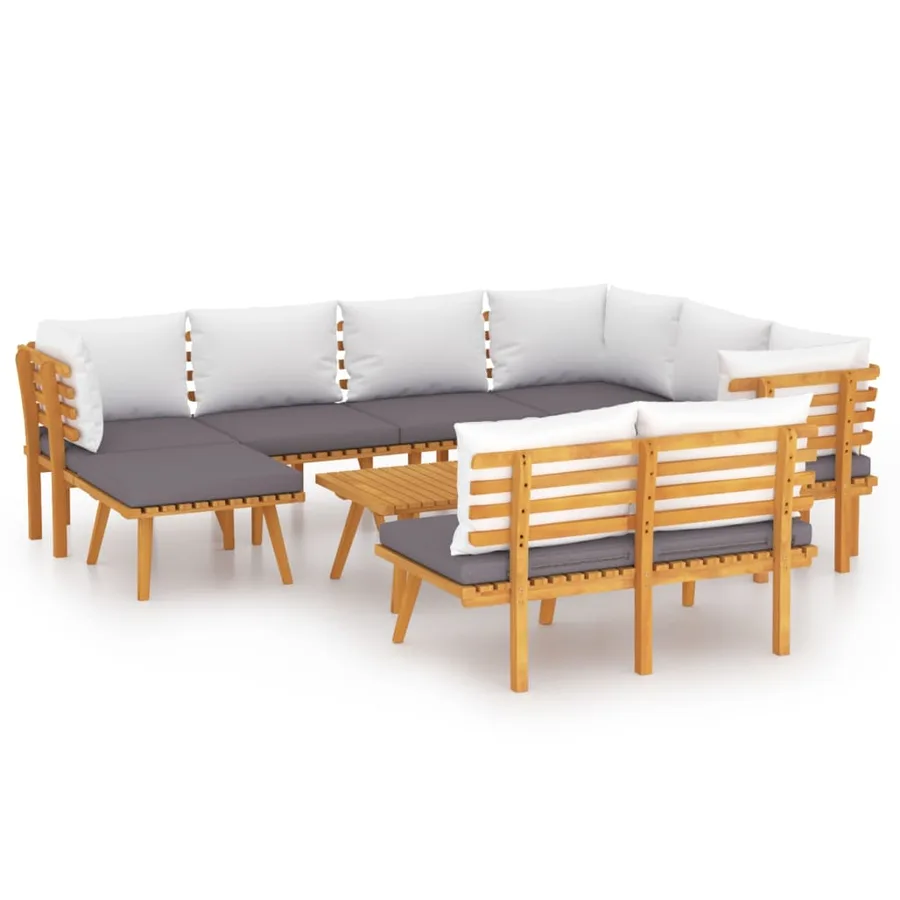 Salon de jardin 9 pcs avec coussins Bois d'acacia solide - 2