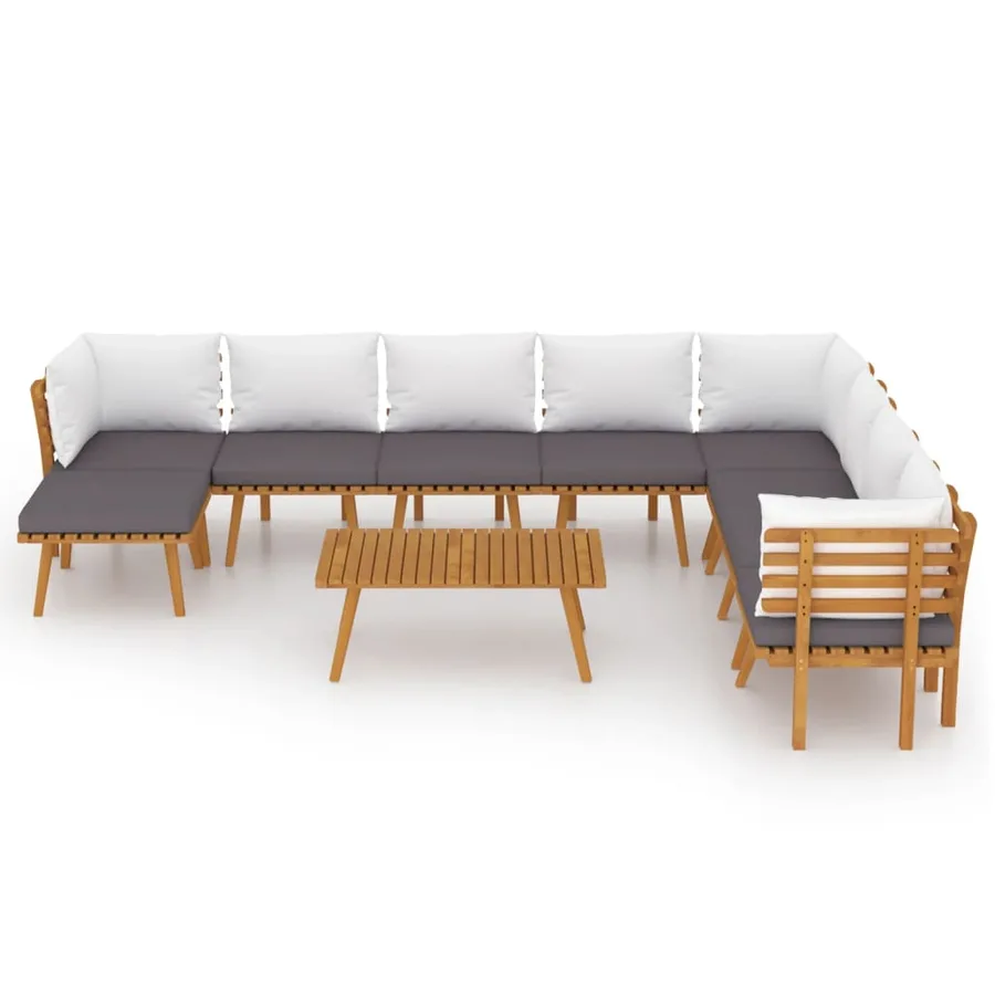 Salon de jardin 9 pcs avec coussins Bois d'acacia solide - 3