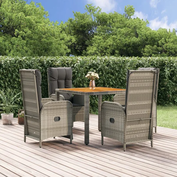 Ensemble à manger de jardin 5 pcs coussins gris résine tressée