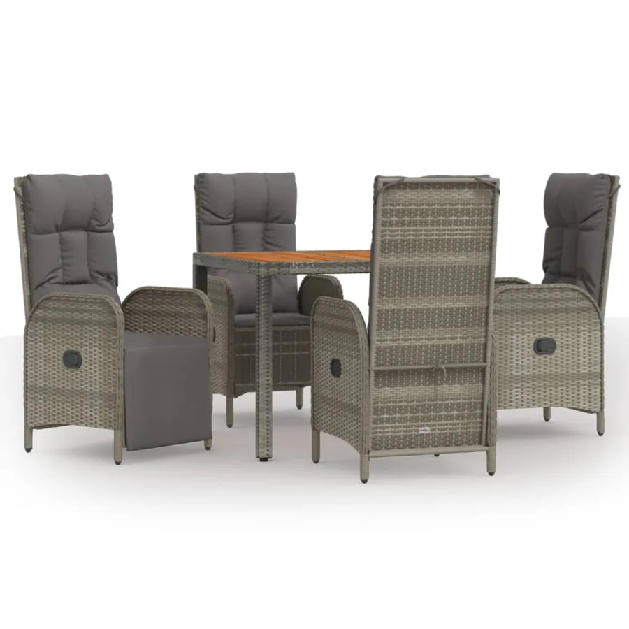 Ensemble à manger de jardin 5 pcs coussins gris résine tressée - 2