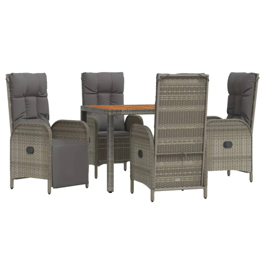 Ensemble à manger de jardin 5 pcs coussins gris résine tressée - 3