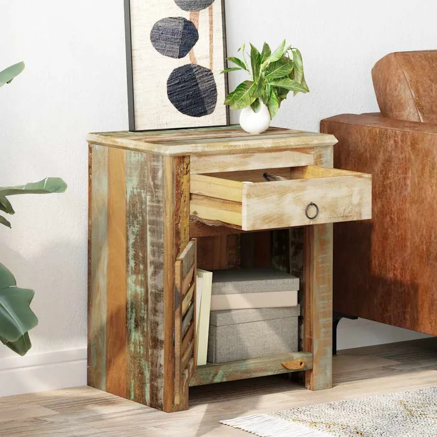 Table de coin avec 1 tiroir et 1 porte Bois de récupération