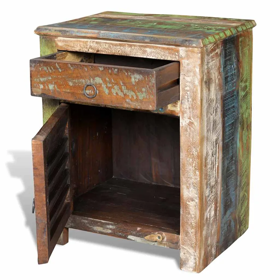 Table de coin avec 1 tiroir et 1 porte Bois de récupération - 11