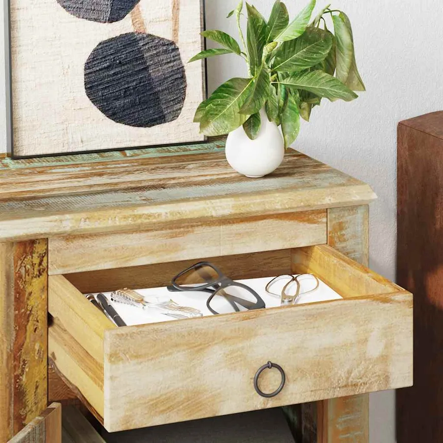 Table de coin avec 1 tiroir et 1 porte Bois de récupération - 4