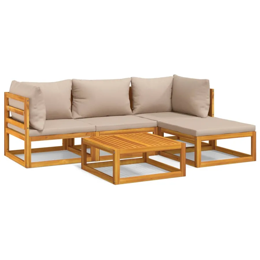 Salon de jardin 5 pcs avec coussins taupe bois massif - 2