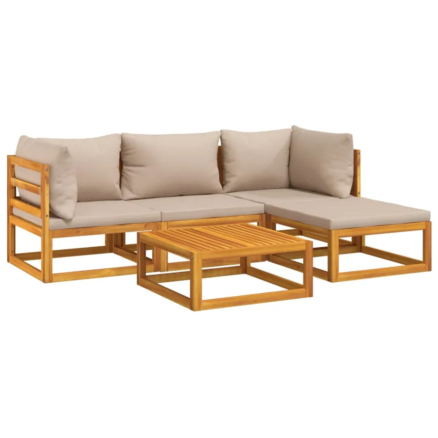 Salon de jardin 5 pcs avec coussins taupe bois massif - 3