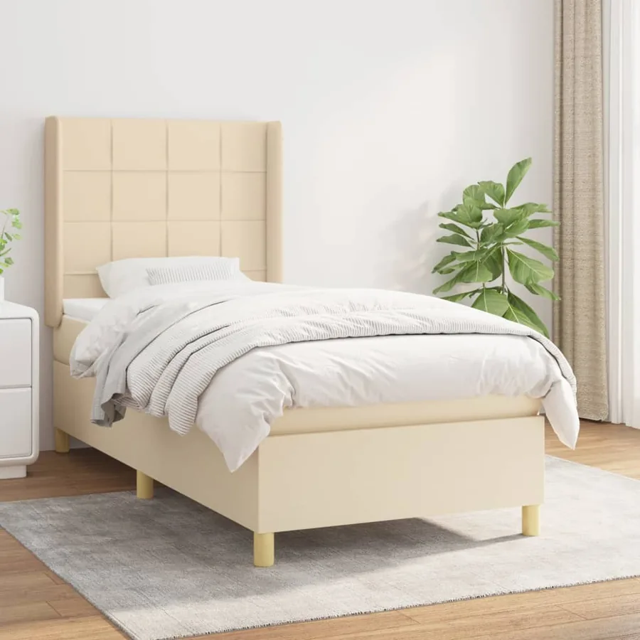 Sommier à lattes de lit avec matelas Crème 100x200 cm Tissu