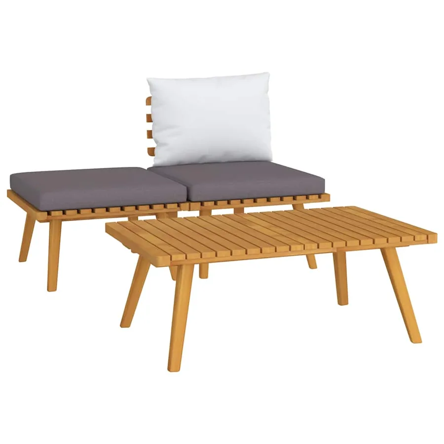 Salon de jardin 3 pcs avec coussins Bois d'acacia massif - 2