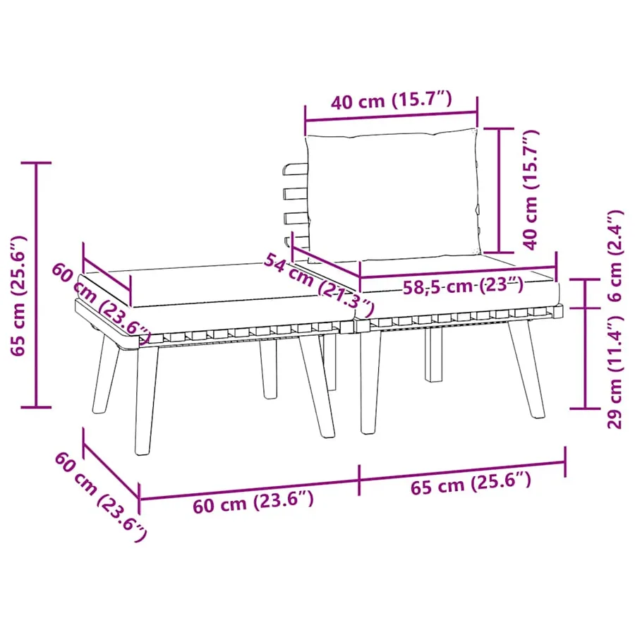 Salon de jardin 3 pcs avec coussins Bois d'acacia massif - 8