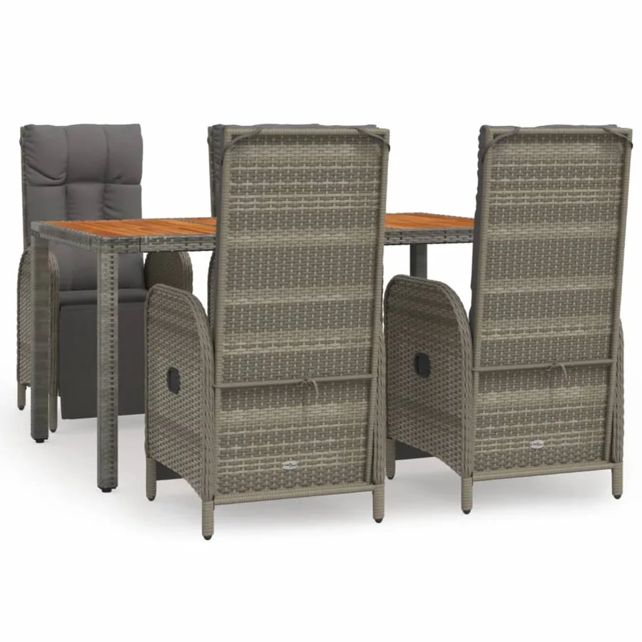 Ensemble à manger de jardin 5 pcs coussins gris résine tressée - 2