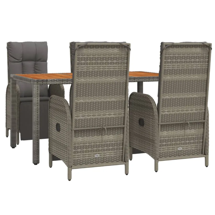 Ensemble à manger de jardin 5 pcs coussins gris résine tressée - 3