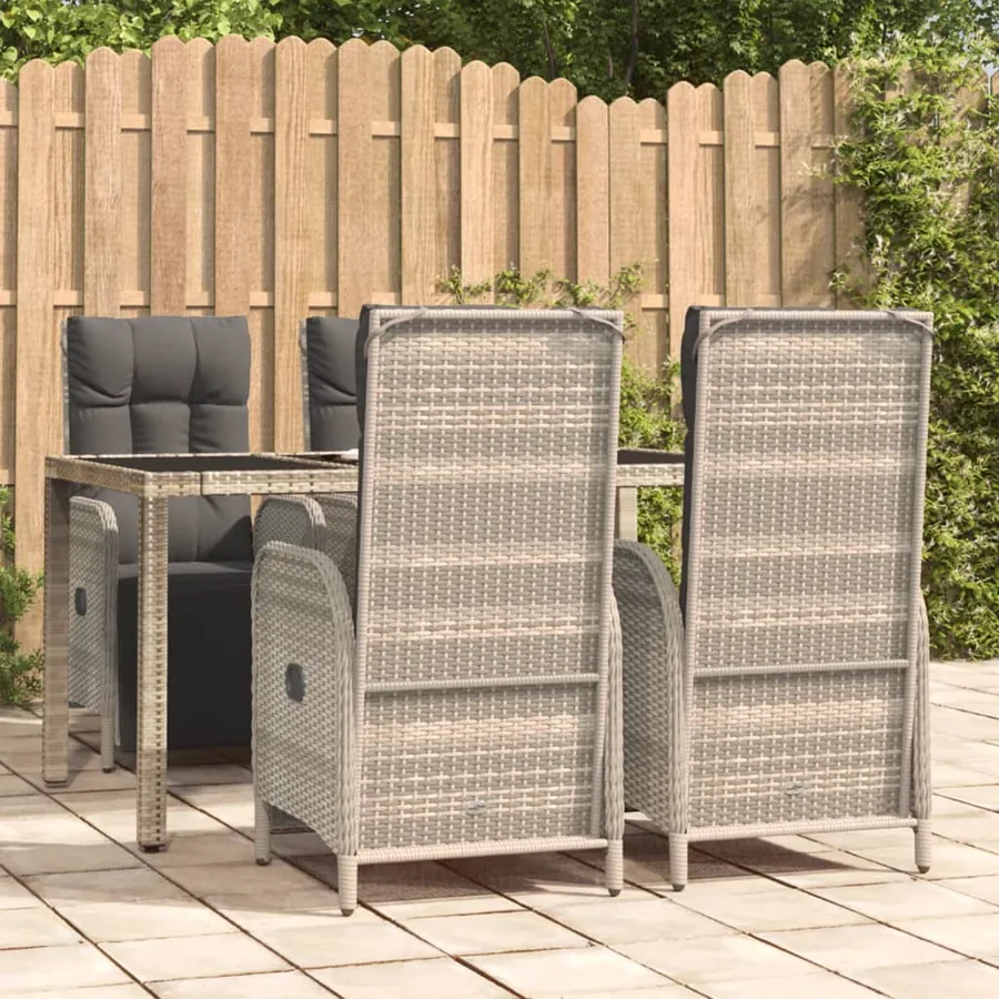 Ensemble à manger de jardin 5 pcs coussins gris résine tressée