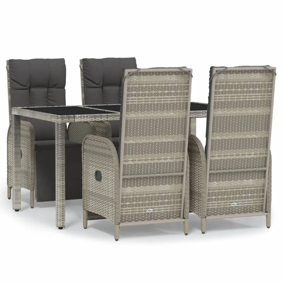Ensemble à manger de jardin 5 pcs coussins gris résine tressée - 2