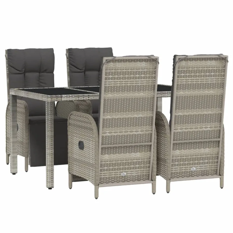 Ensemble à manger de jardin 5 pcs coussins gris résine tressée - 3