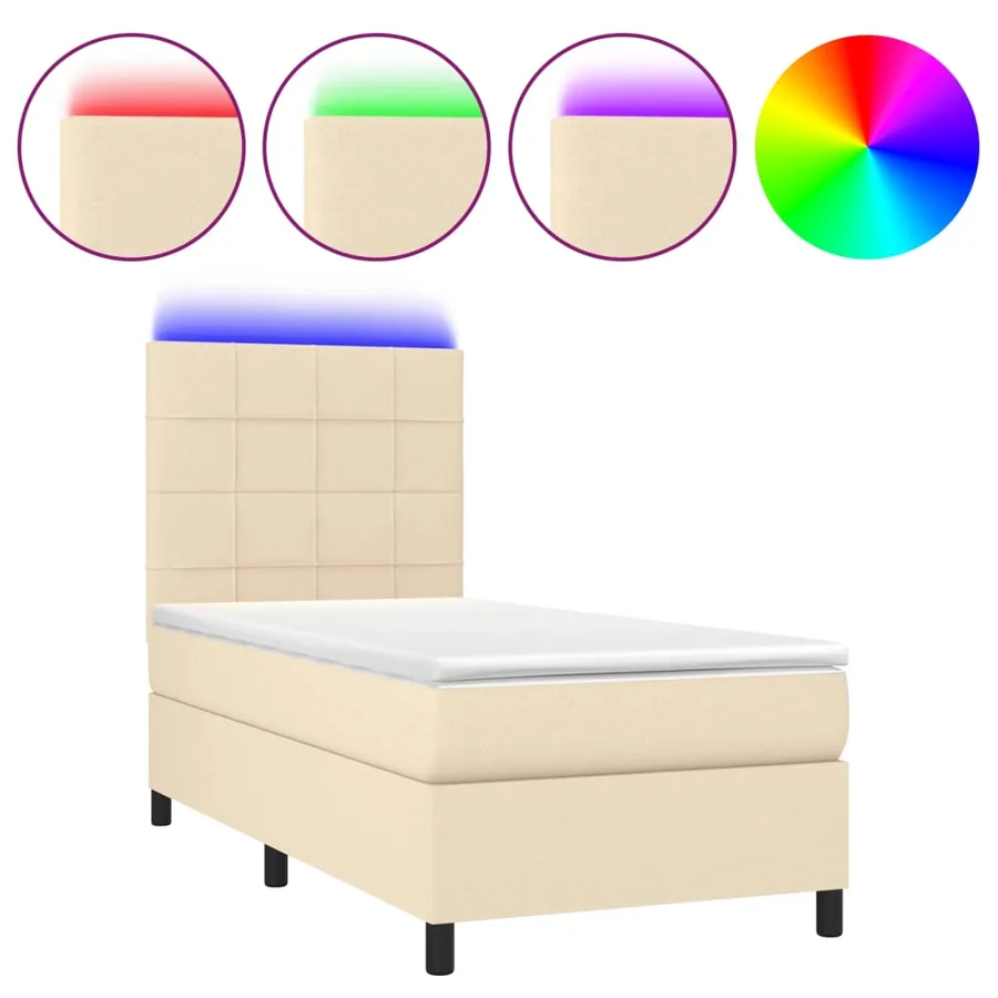 Sommier à lattes de lit et matelas et LED Crème 100x200cm Tissu - 2