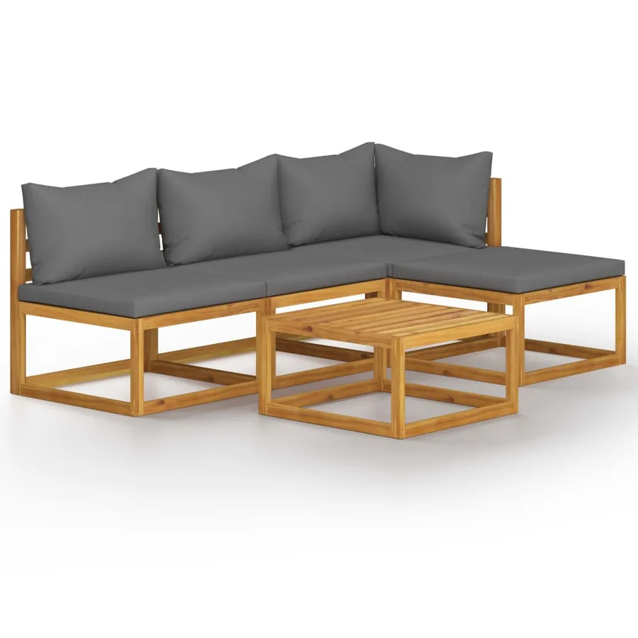 Salon de jardin 5 pcs avec coussin Bois d'acacia solide - 2