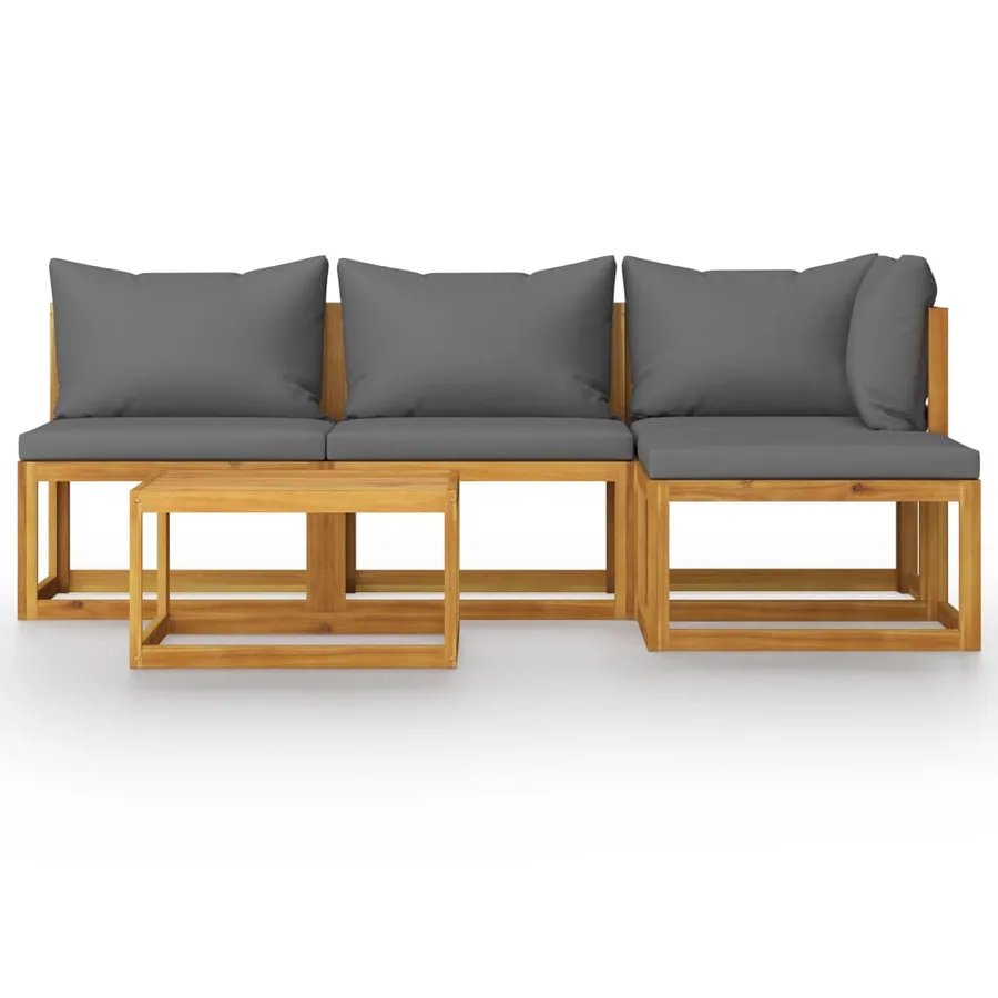 Salon de jardin 5 pcs avec coussin Bois d'acacia solide - 3