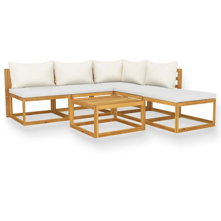Salon de jardin 6 pcs avec coussin Crème Bois d'acacia solide - 2