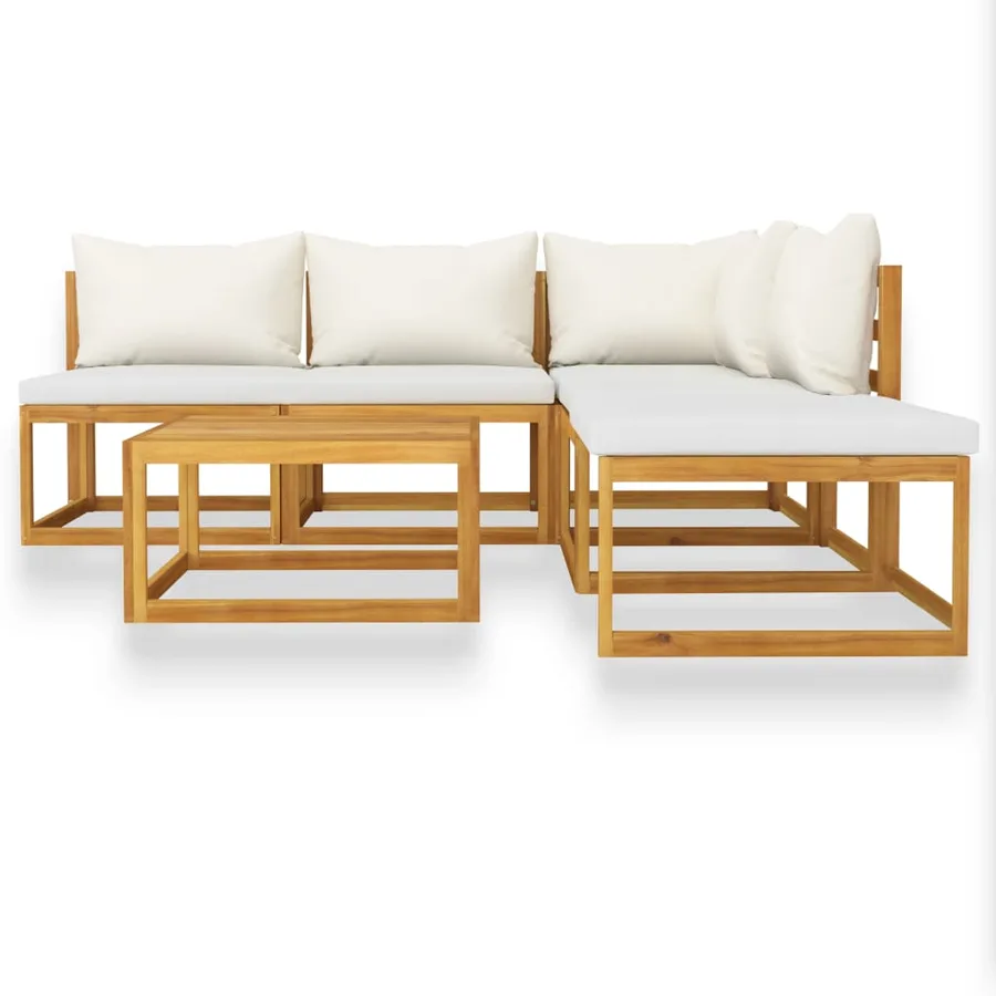 Salon de jardin 6 pcs avec coussin Crème Bois d'acacia solide - 3