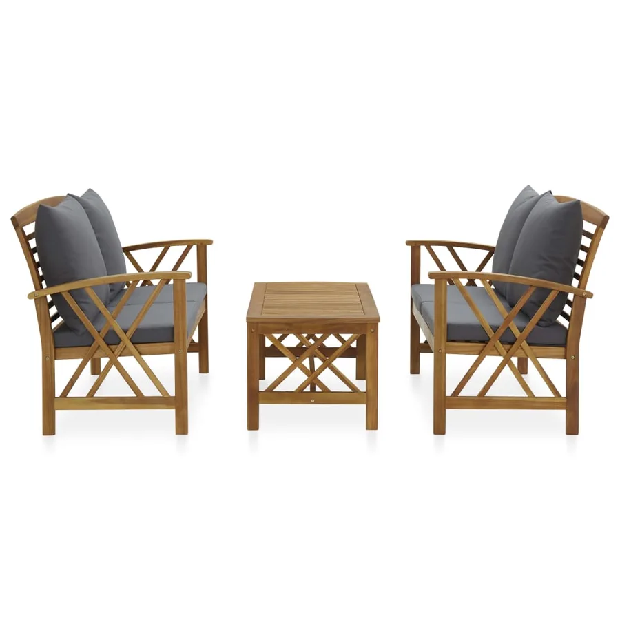 Salon de jardin 3 pcs avec coussins Bois d'acacia massif - 2