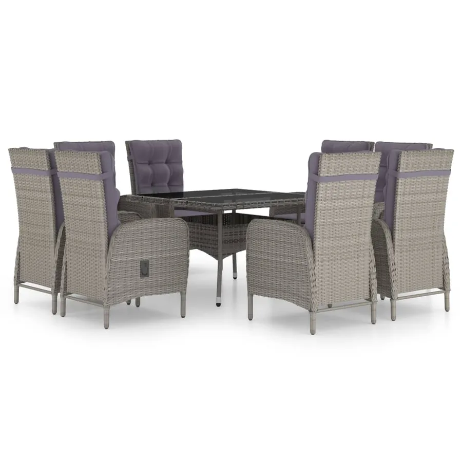 Ensemble à manger de jardin 9 pcs Résine tressée et verre Gris - 2