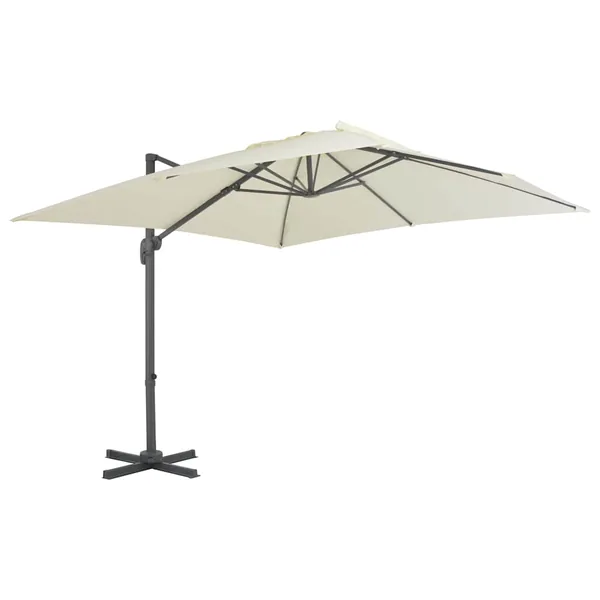 Parasol de jardin déporté avec mât en aluminium 300 x 300 cm Sable