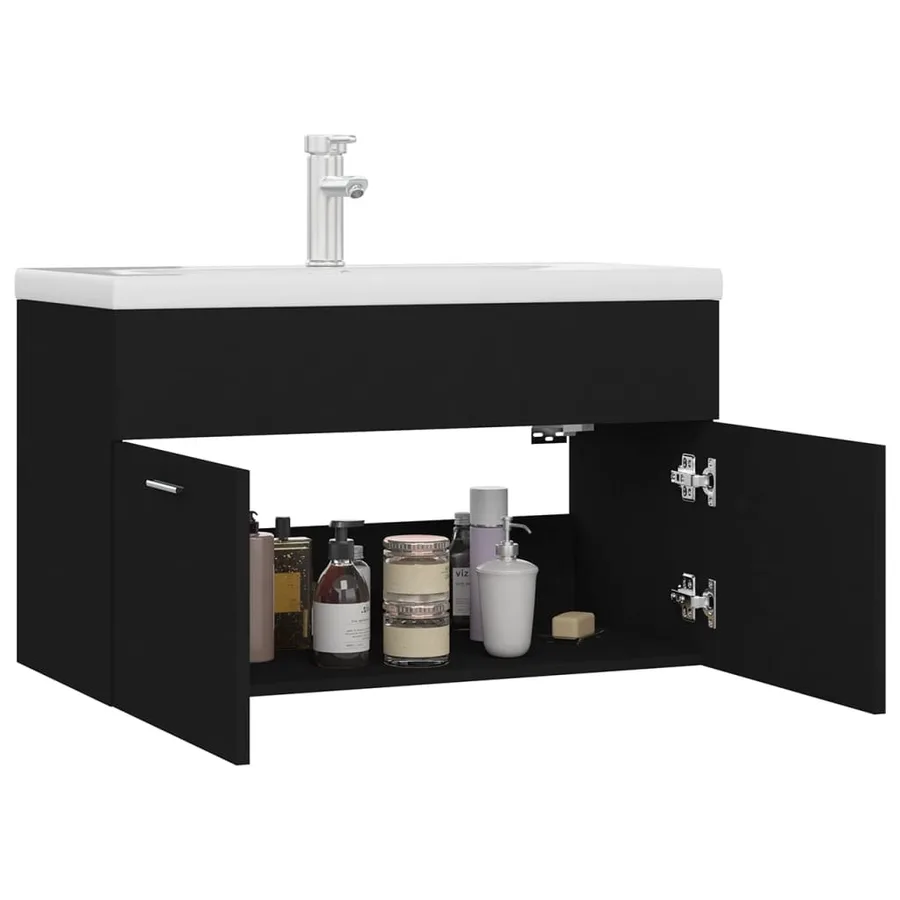 Armoire d'évier avec lavabo intégré Noir Aggloméré - 6