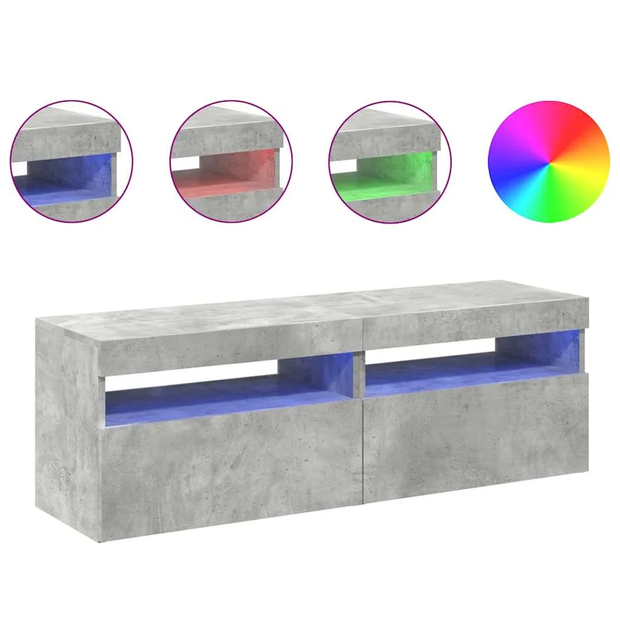 Meubles TV avec lumières LED 2 pcs gris béton 60x35x40 cm - 6